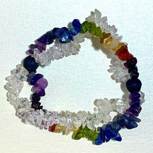 Chakra Crystal Quartz & Lava 2 Row Stretch Bracelet